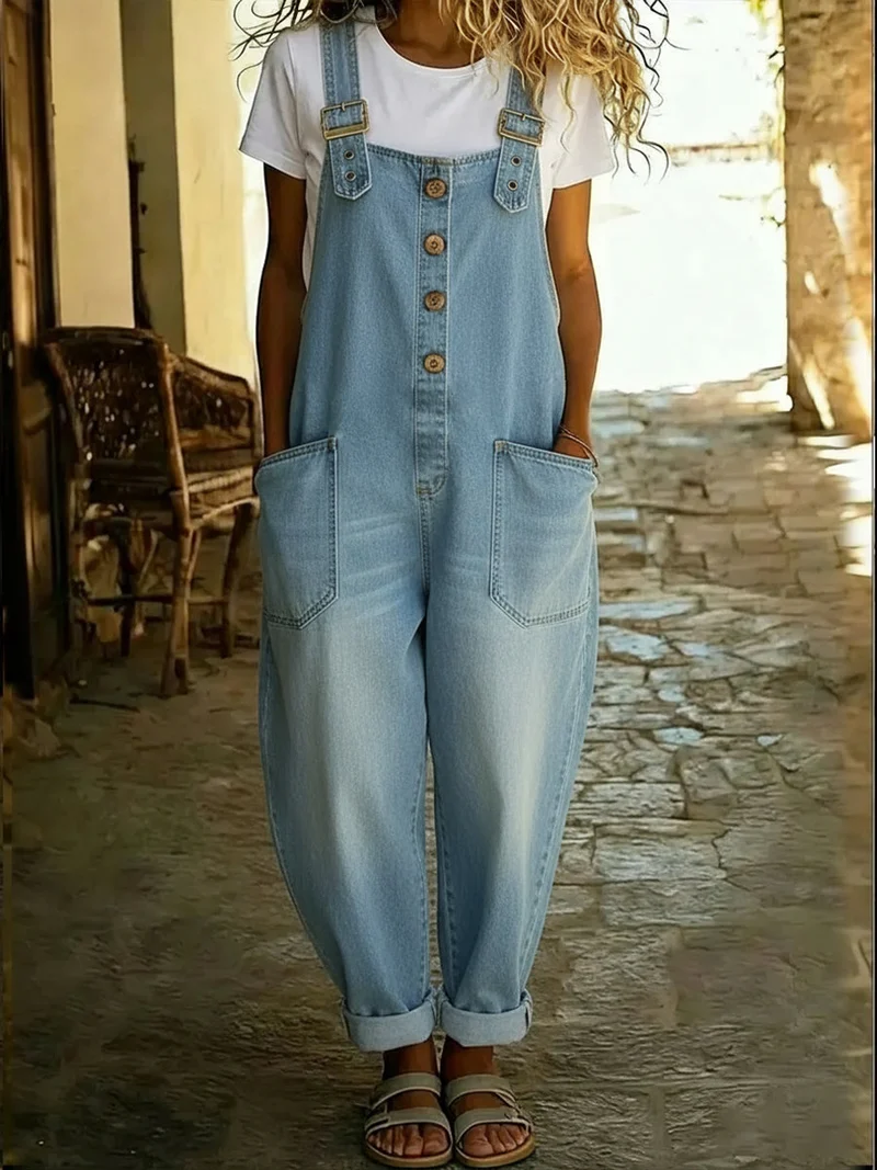 Salopette en Denim Vintage – Confort Décontracté et Style Bohème