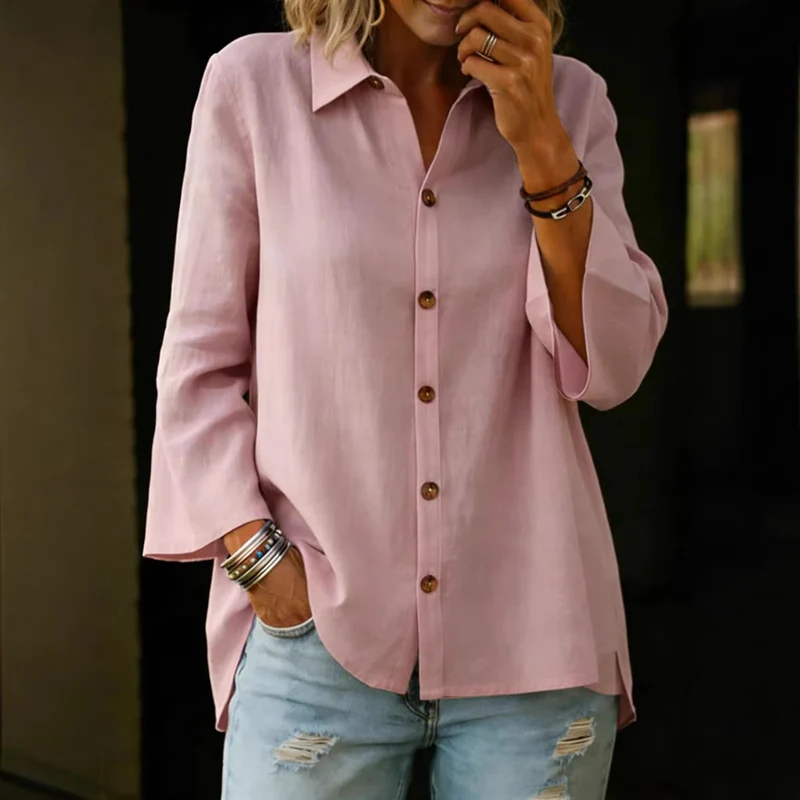 Chemisier uni à simple boutonnage pour femme – Haut élégant à manches trois-quarts