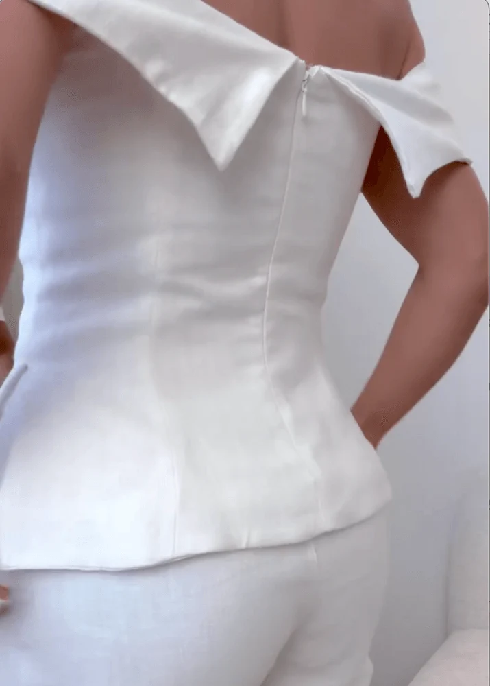 Ensemble Deux-Pièces Femme en Coton-Lin Blanc – Tenue Élégante et Légère
