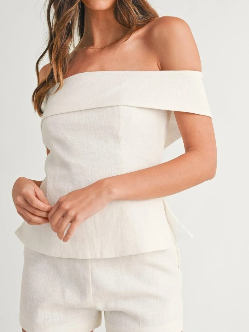 Ensemble Deux-Pièces Femme en Coton-Lin Blanc – Tenue Élégante et Légère