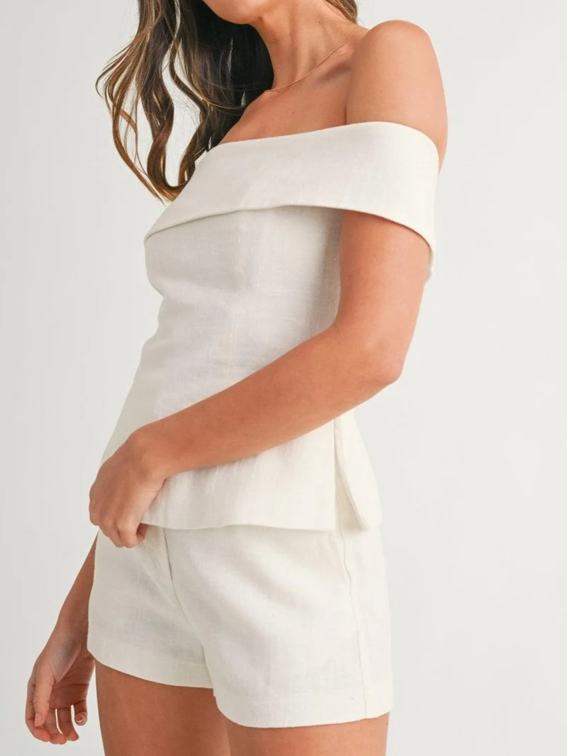 Ensemble Deux-Pièces Femme en Coton-Lin Blanc – Tenue Élégante et Légère