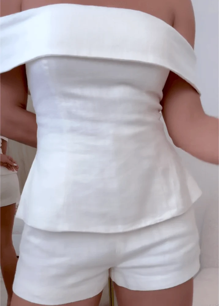 Ensemble Deux-Pièces Femme en Coton-Lin Blanc – Tenue Élégante et Légère