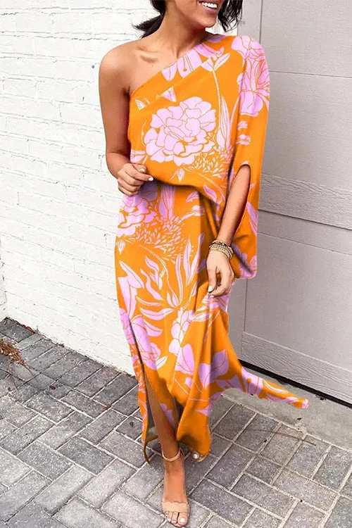 Robe Imprimée Margovil – Une Épaule avec Fente Latérale – Style Casual