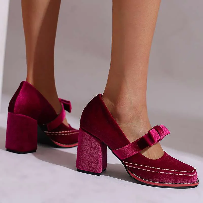 Mocassins à talon bloc en velours – Chaussures élégantes et confortables