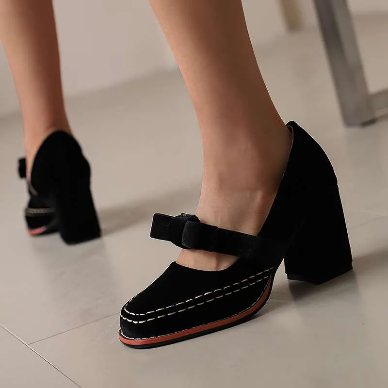 Mocassins à talon bloc en velours – Chaussures élégantes et confortables
