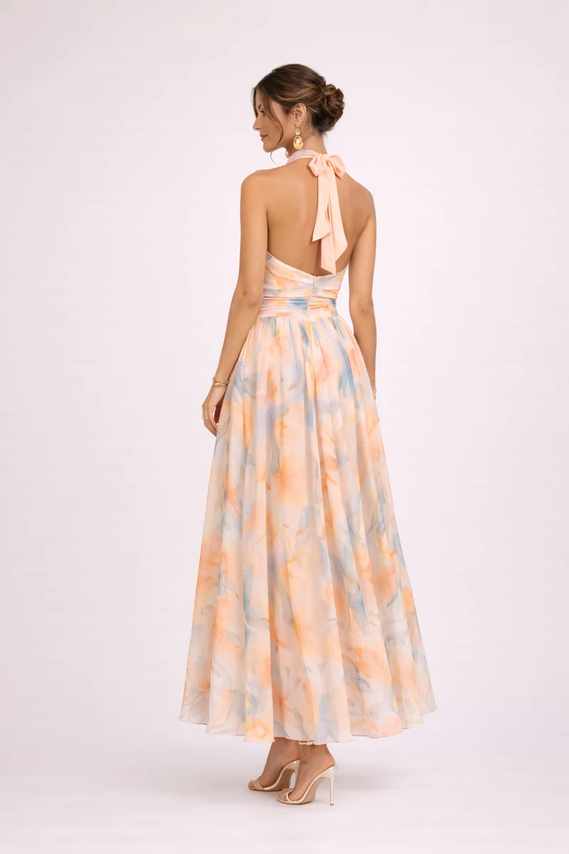 Cerise | Robe Halter Aquarelle