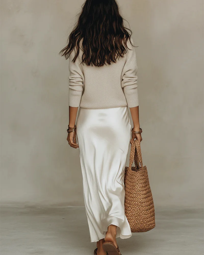 Ethel | Robe Midi Satinée avec Pull Inclus