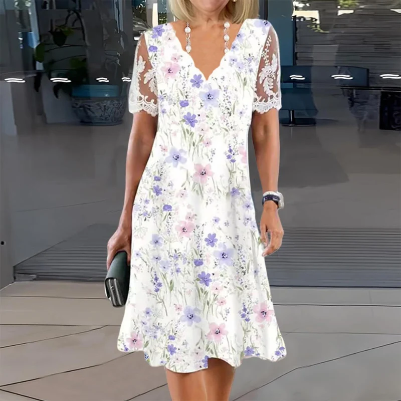 Eléa | Robe Midi Fleurie à Manches en Dentelle