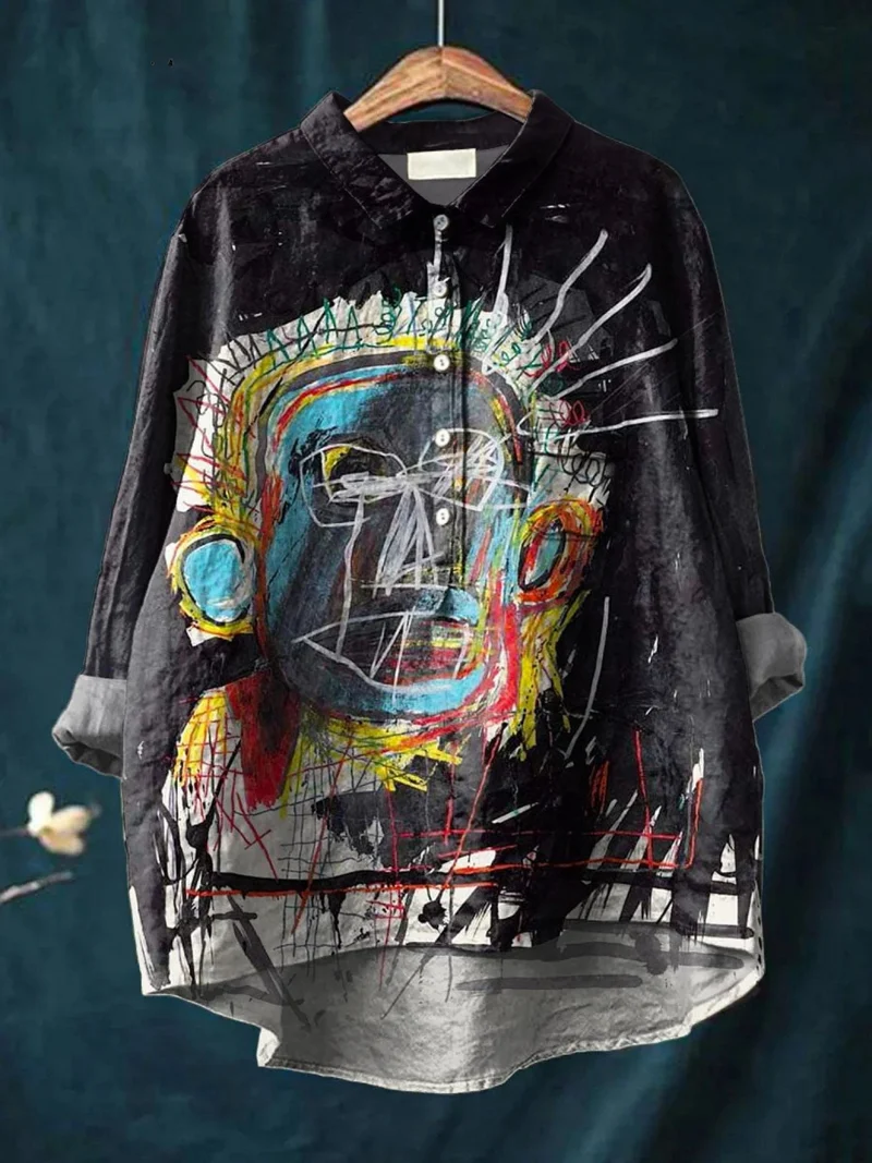 Kylie | Impression d'art de peinture abstraite vintage sur chemise décontractée
