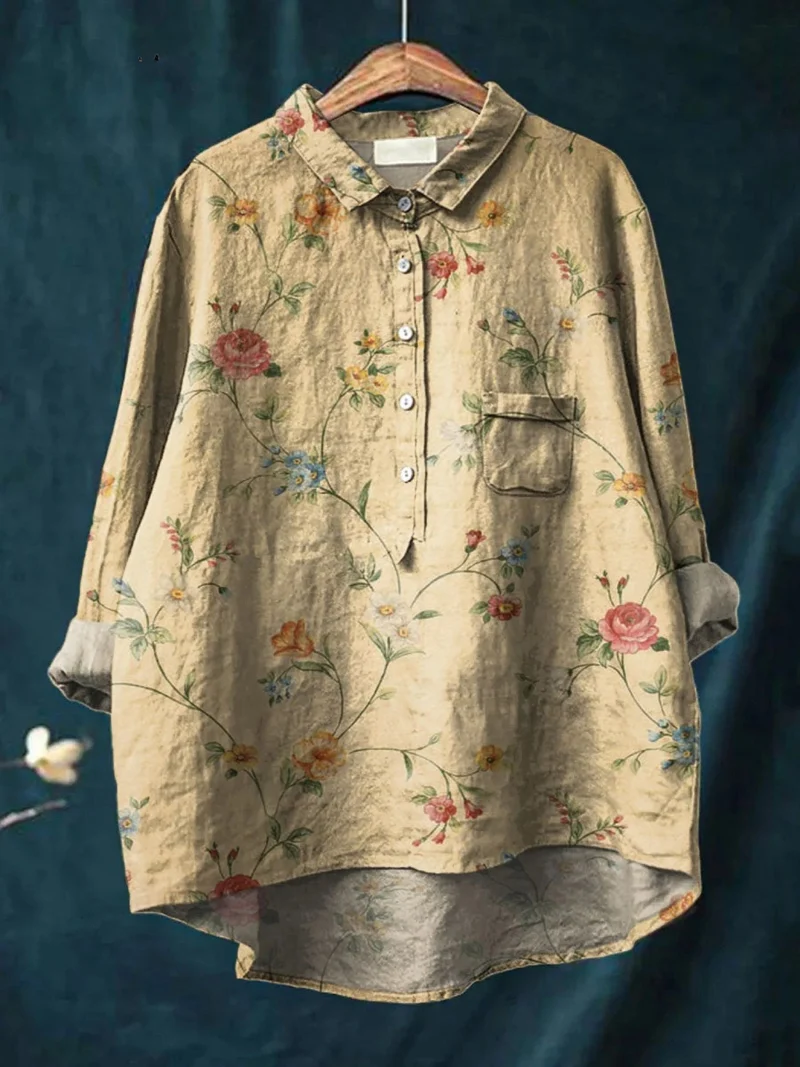 Mariah | Chemise décontractée en art floral vintage pour femmes