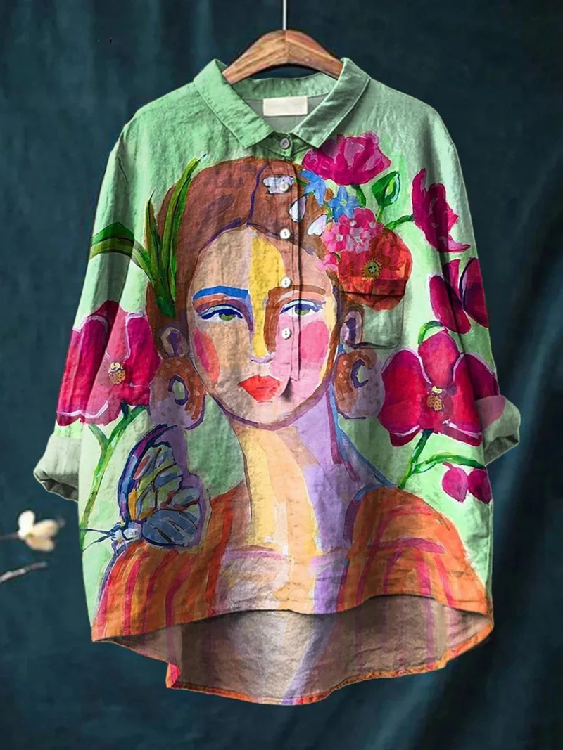 Amaris | Peinture à l'huile Portrait de femme Art Imprimé Chemise Casual Femme
