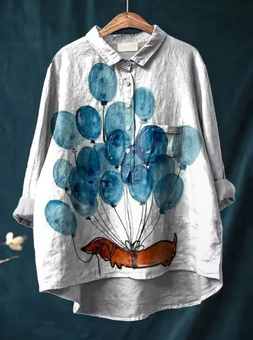 Bowie | Blouse décontractée pour femmes avec imprimé ballon de teckel artistique