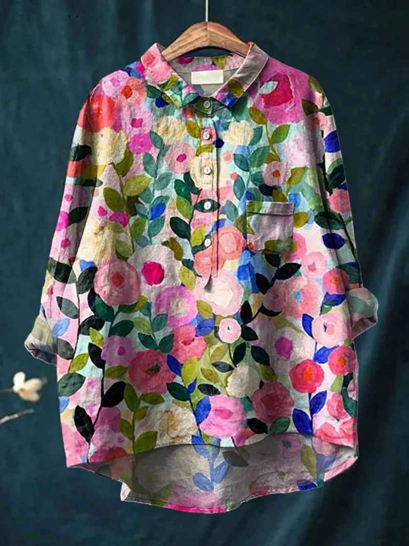 Delia | Chemise Casual Femme Imprimée Jardin Floral Coloré de Printemps