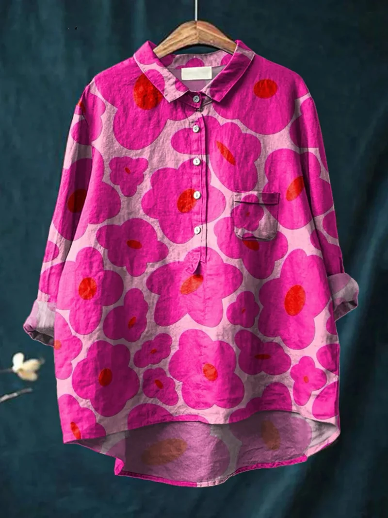 Amayah | Chemise décontractée pour femmes à motif floral rose vibrant