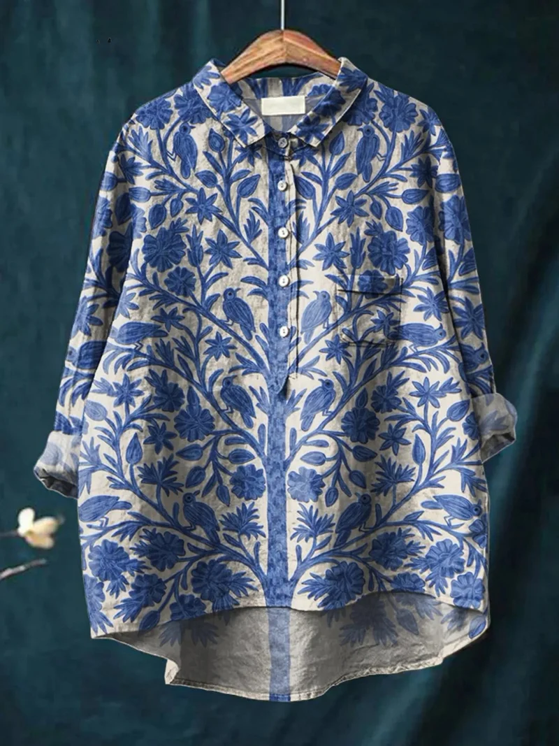 Natalie | Chemise décontractée vintage imprimé floral indien pour femmes