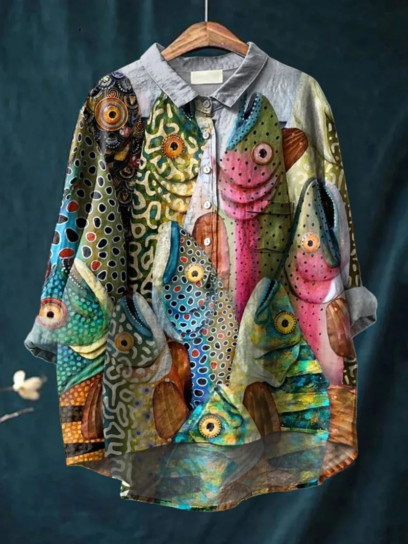 Anneliese | T-shirt décontracté avec impression vintage de poisson drôle