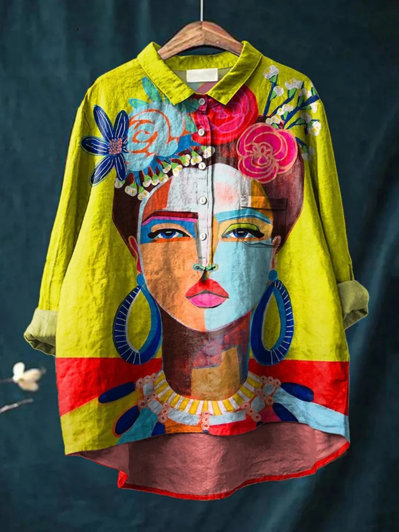 Eugen | T-shirt décontracté imprimé portrait de Freda en peinture à l'huile