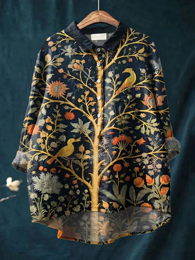 Victoire | Chemise décontractée à imprimé d'arbre ornemental pour femmes