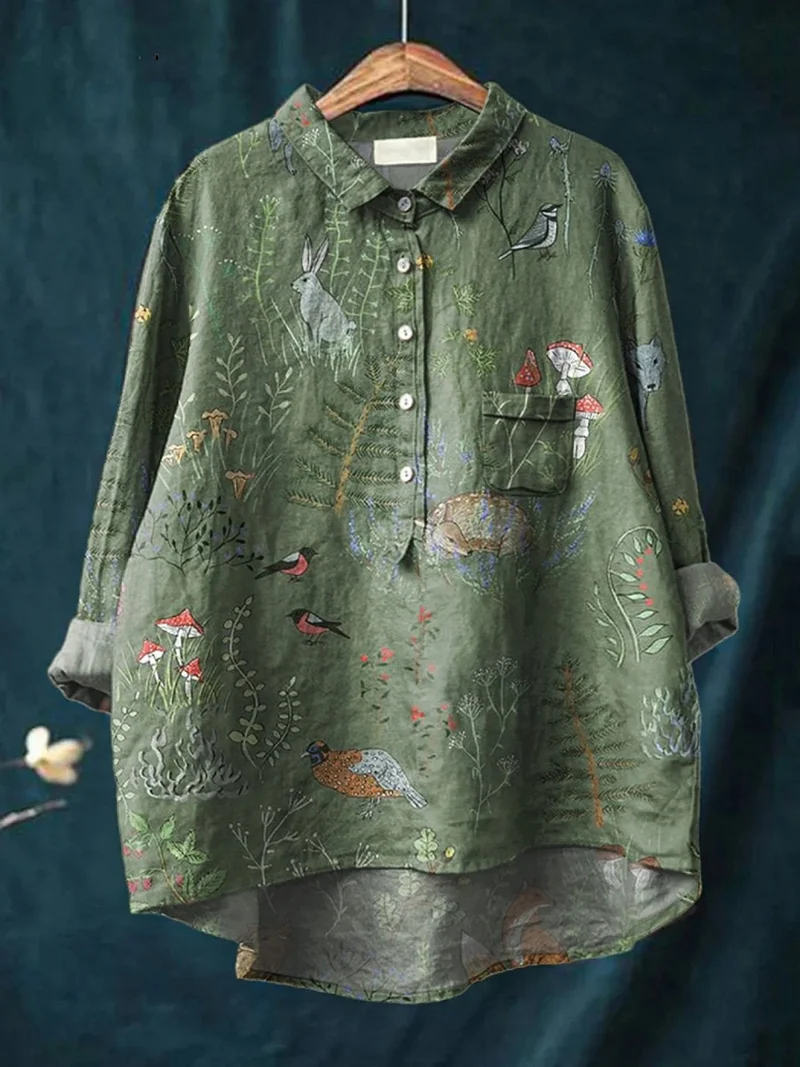 Averill | Chemise Décontractée Femme Imprimée Motif Animaux et Forêt