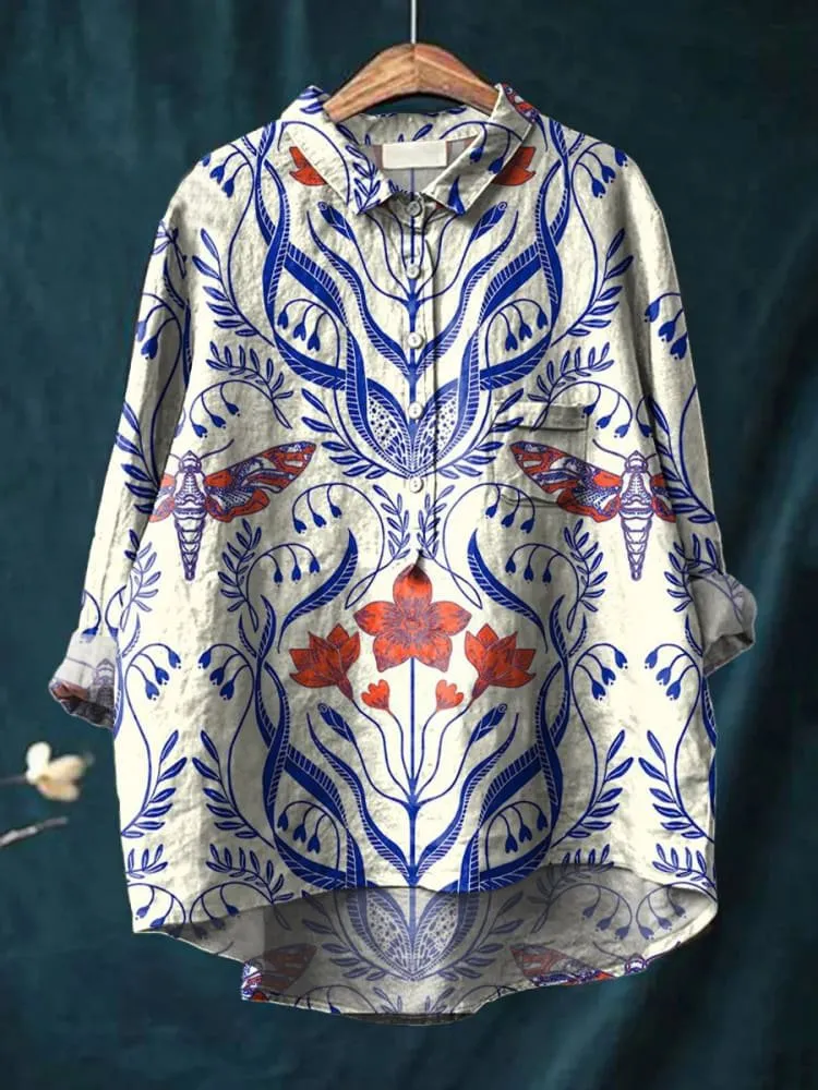 Claire | Chemise décontractée en porcelaine bleue pour femmes