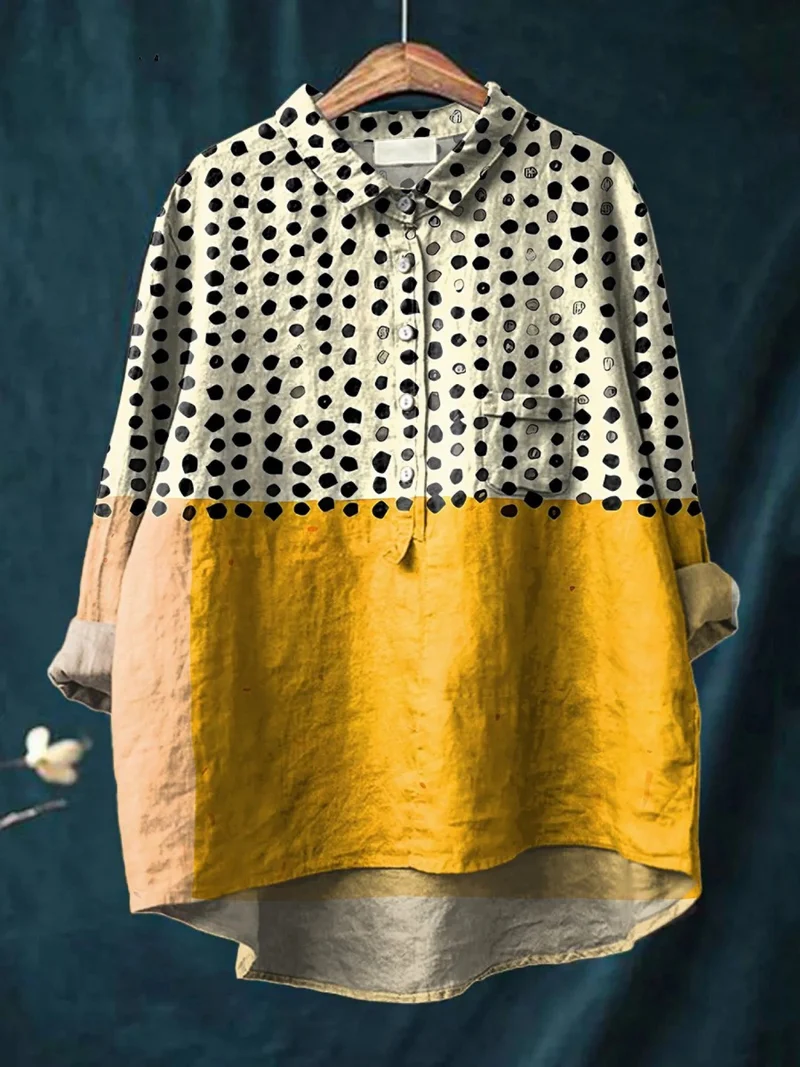 Alessia | Chemise décontractée pour femmes à imprimé pois colorés jaunes
