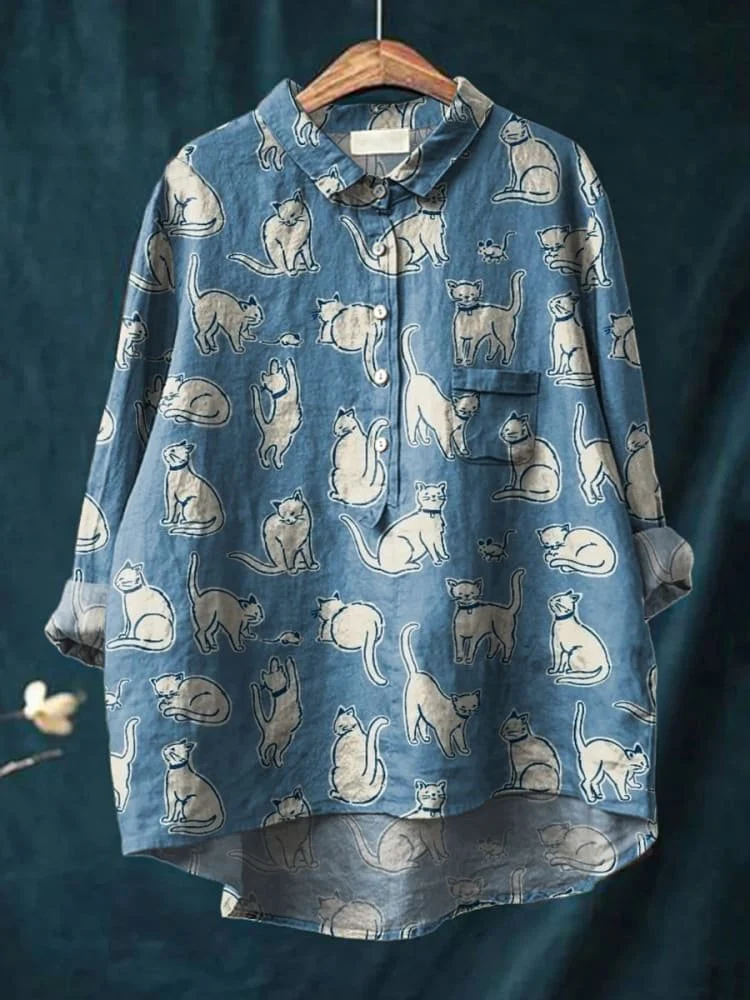Marlowe | Chemise décontractée minimaliste à imprimé chat pour femmes
