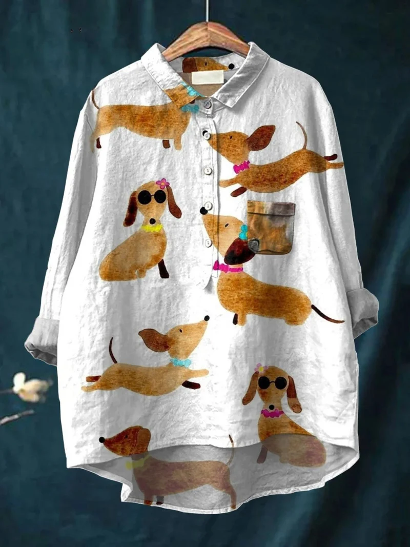 Allyson | Impression d'Art de Chien Teckel Mignon sur Chemise Décontractée