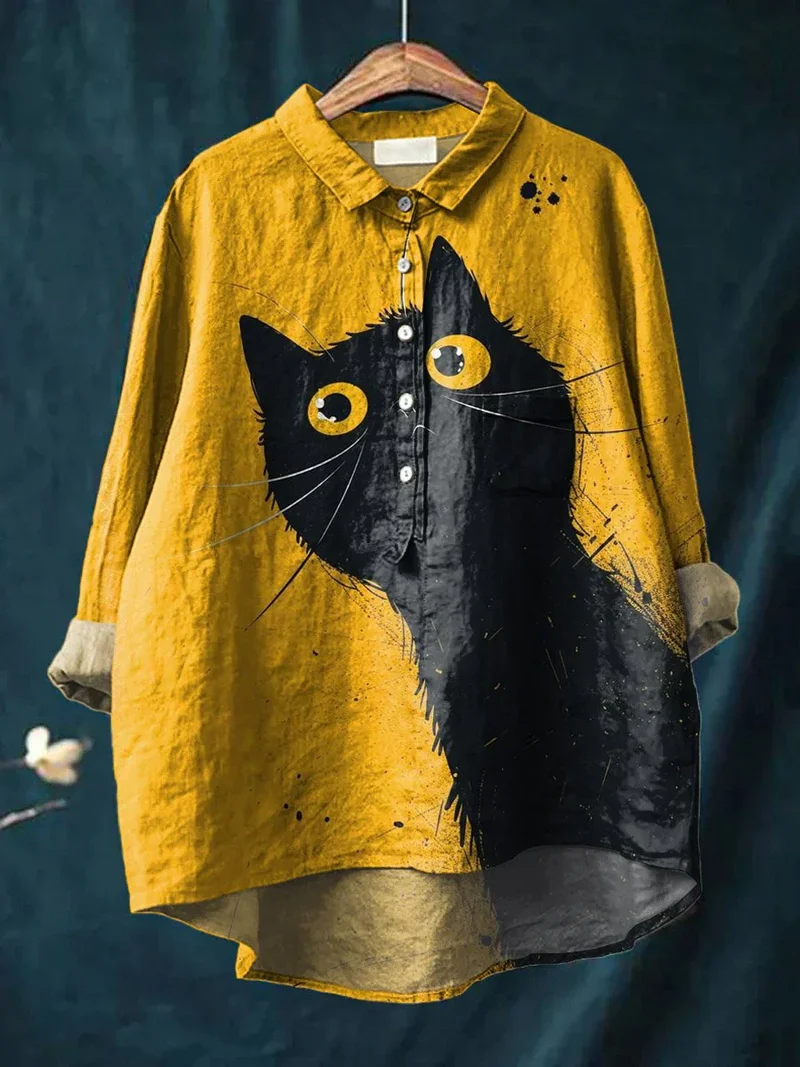 Elin | Chemise décontractée en art de chat unique pour femmes
