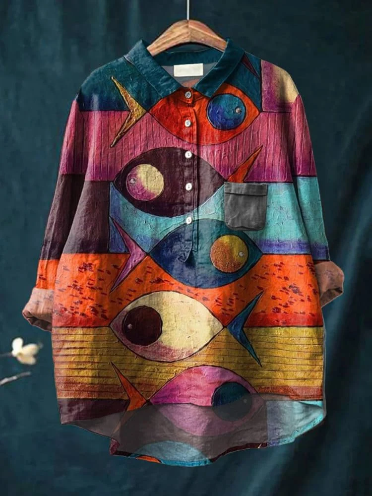 Nerina | Chemise décontractée artistique inspirée par l'océan pour femmes