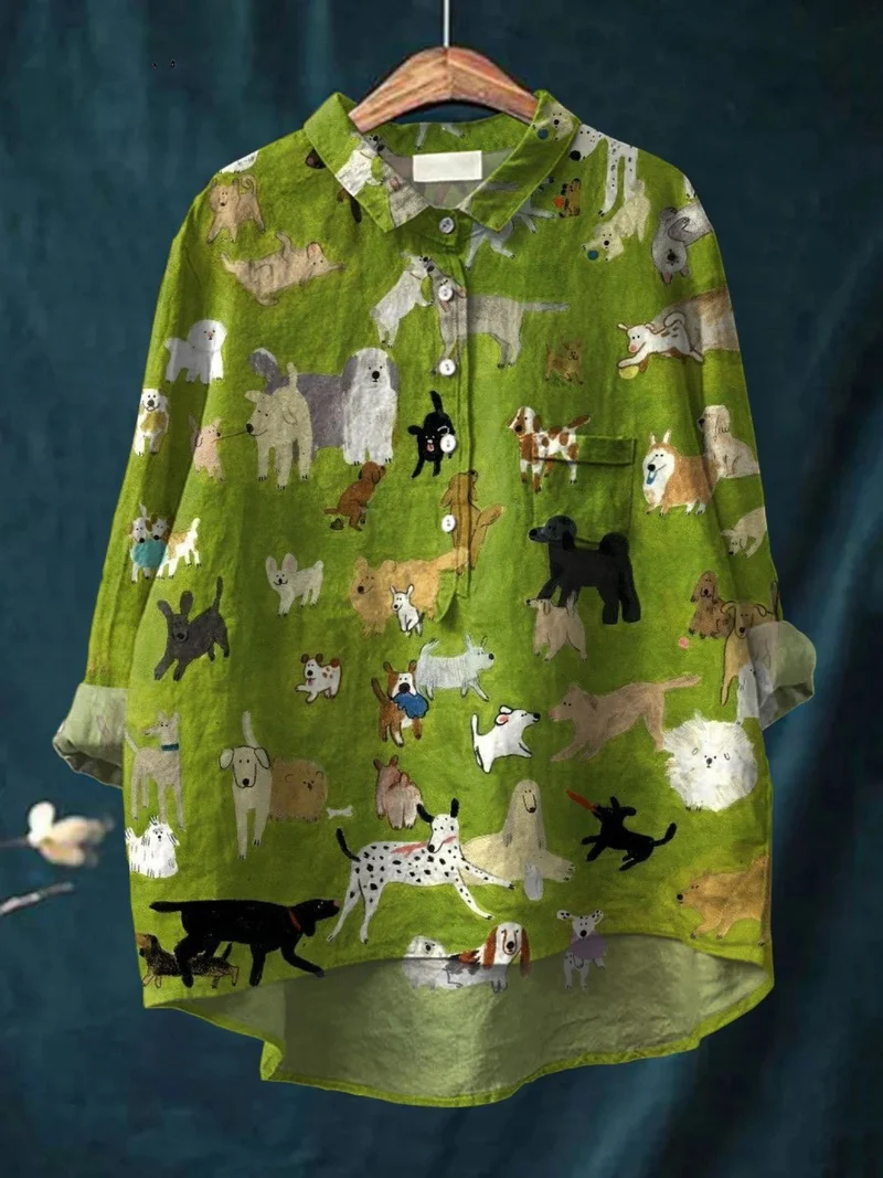 Althea | T-shirt décontracté avec imprimé d'art de chien mignon pour femmes