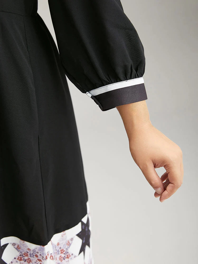 Geometric Colorblock Pocket Gathered Dress