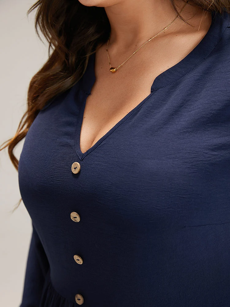 Contrast Button Detail Ruffle Layered Hem Dress