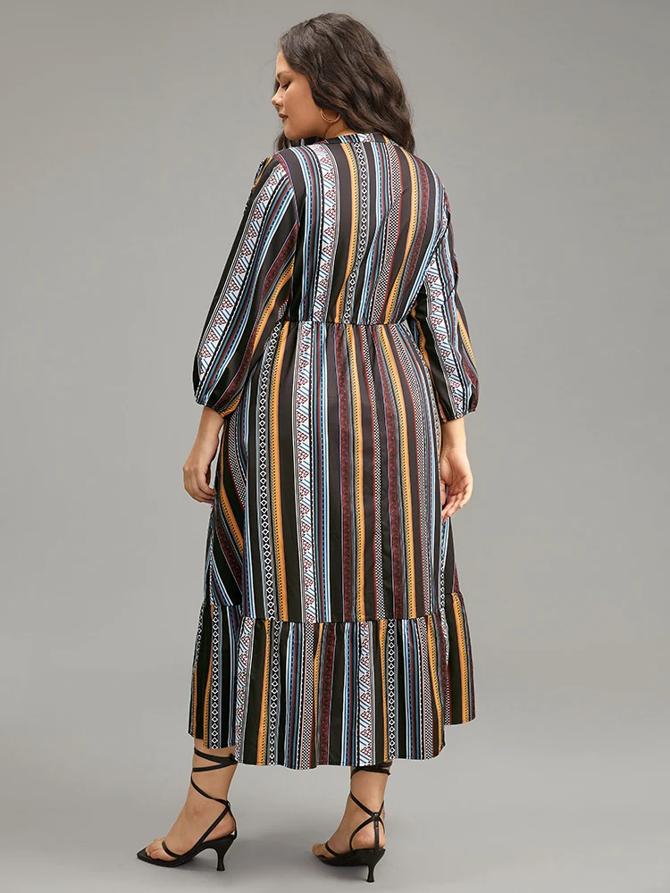 Bandana Print Notched Ruffle Layered Hem Dress