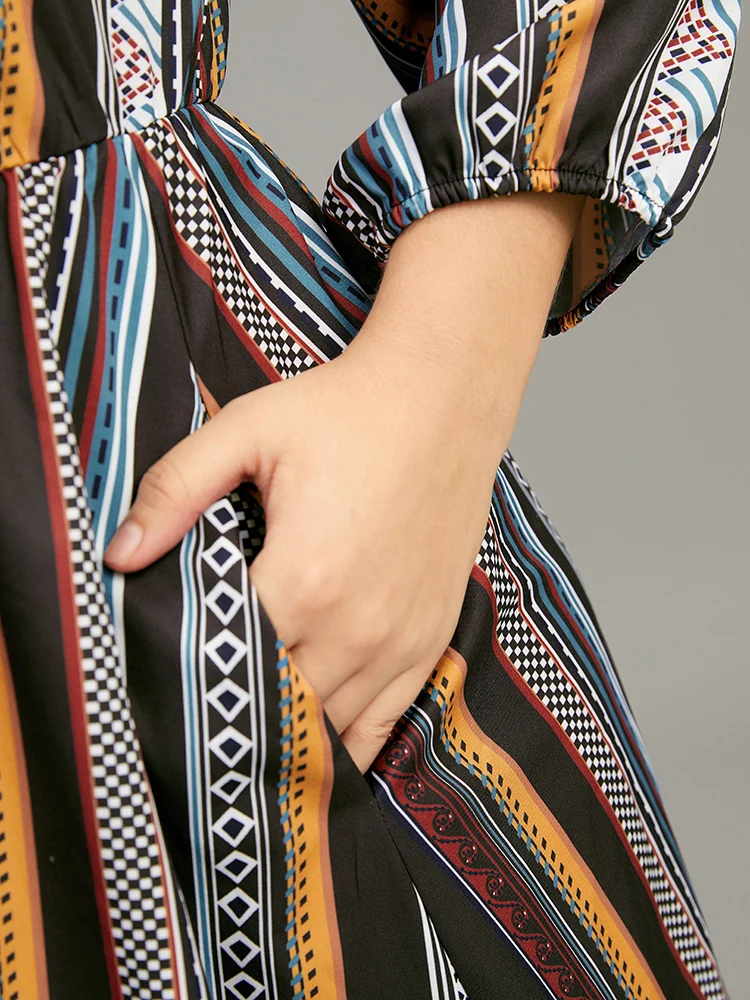 Bandana Print Notched Ruffle Layered Hem Dress