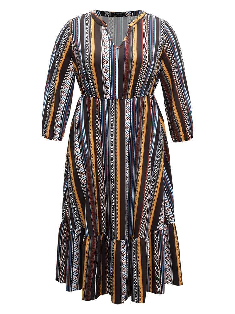 Bandana Print Notched Ruffle Layered Hem Dress