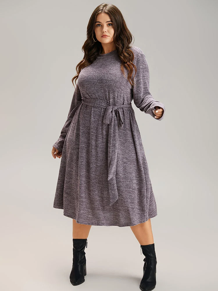 Plain Heather Pocket Belted Dress