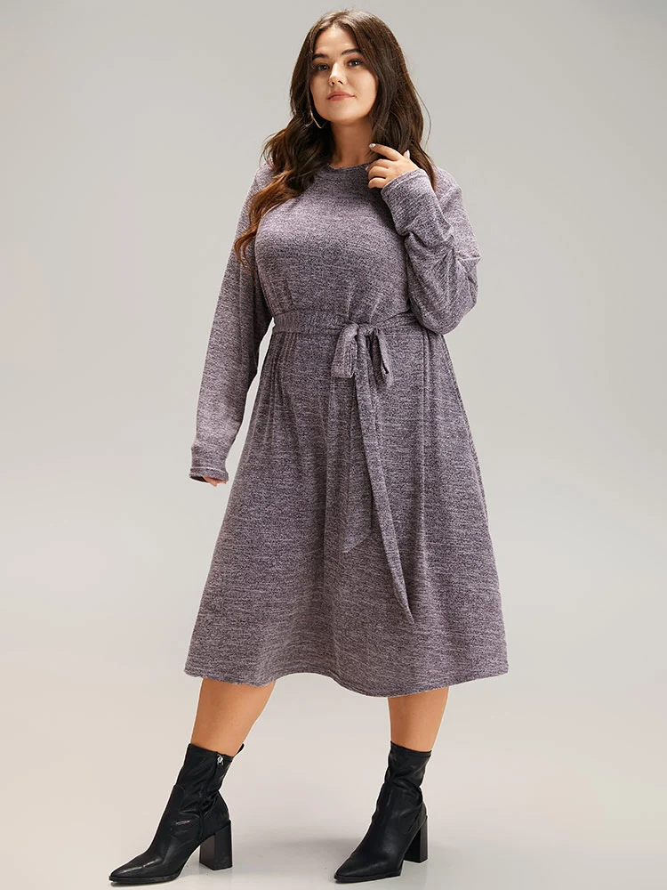 Plain Heather Pocket Belted Dress
