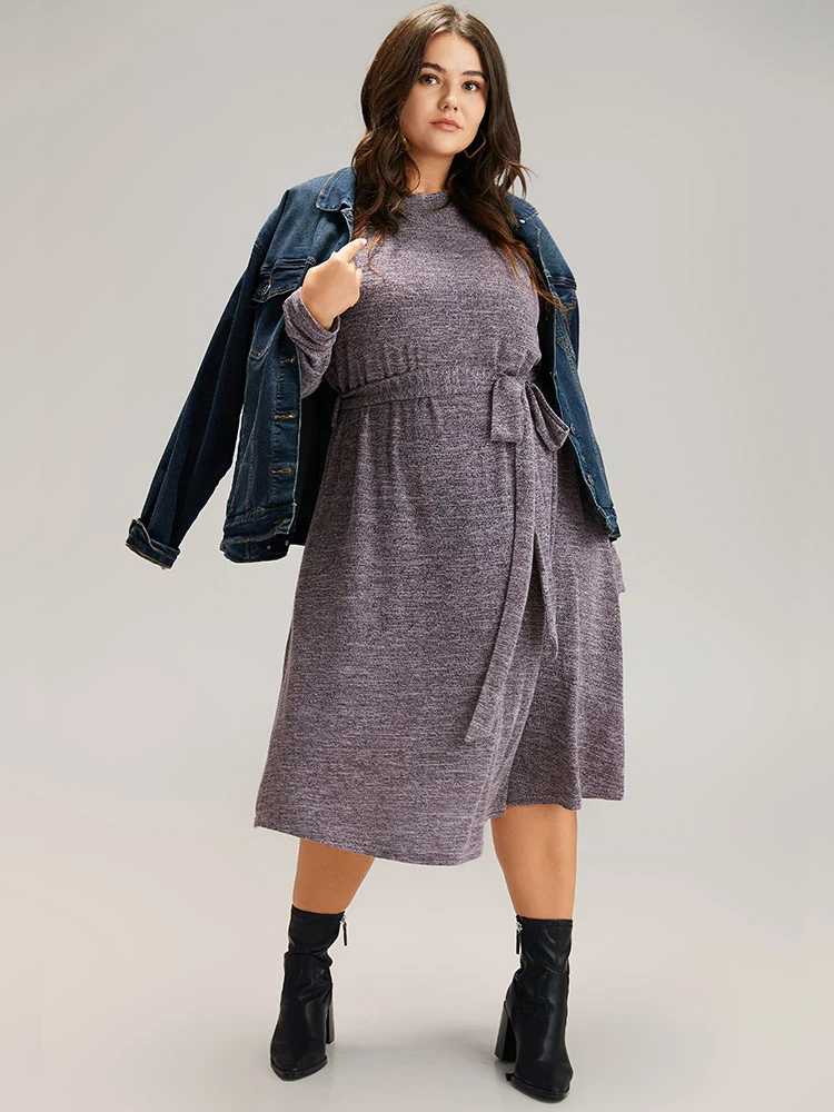 Plain Heather Pocket Belted Dress
