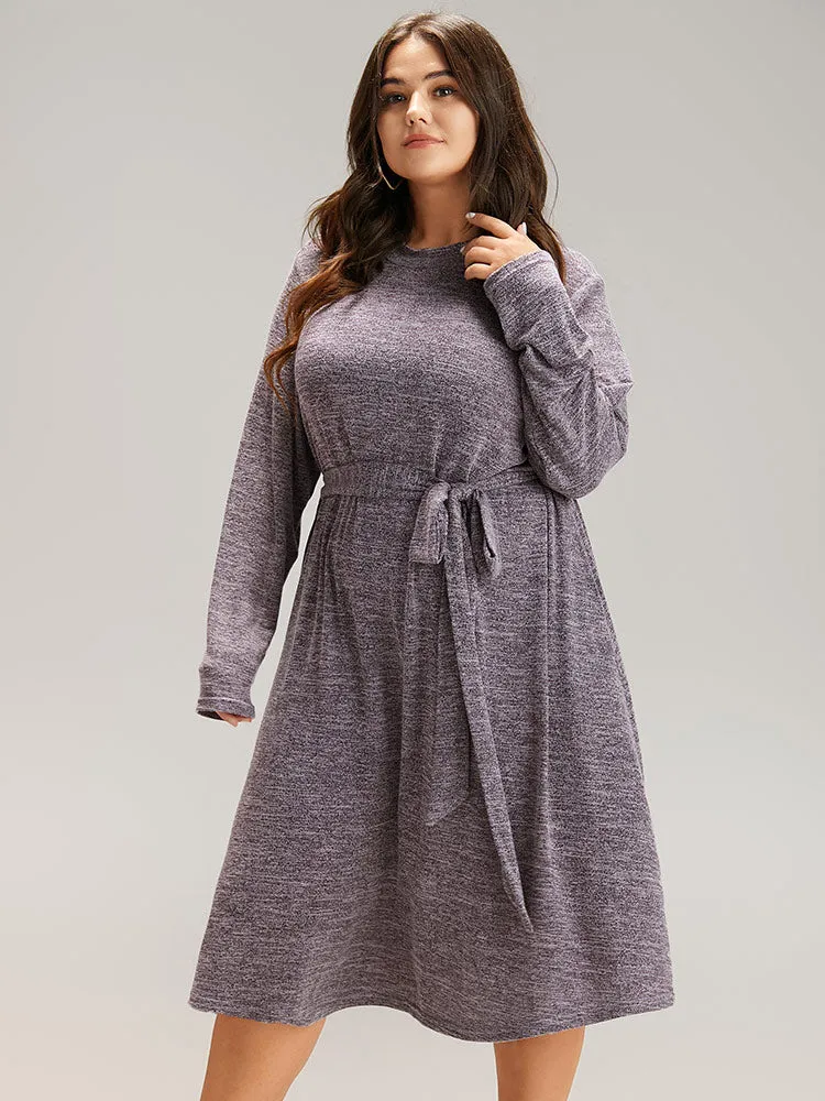 Plain Heather Pocket Belted Dress