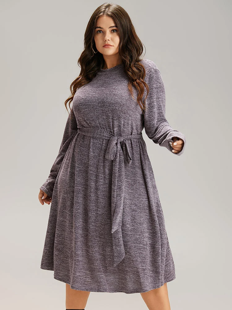 Plain Heather Pocket Belted Dress