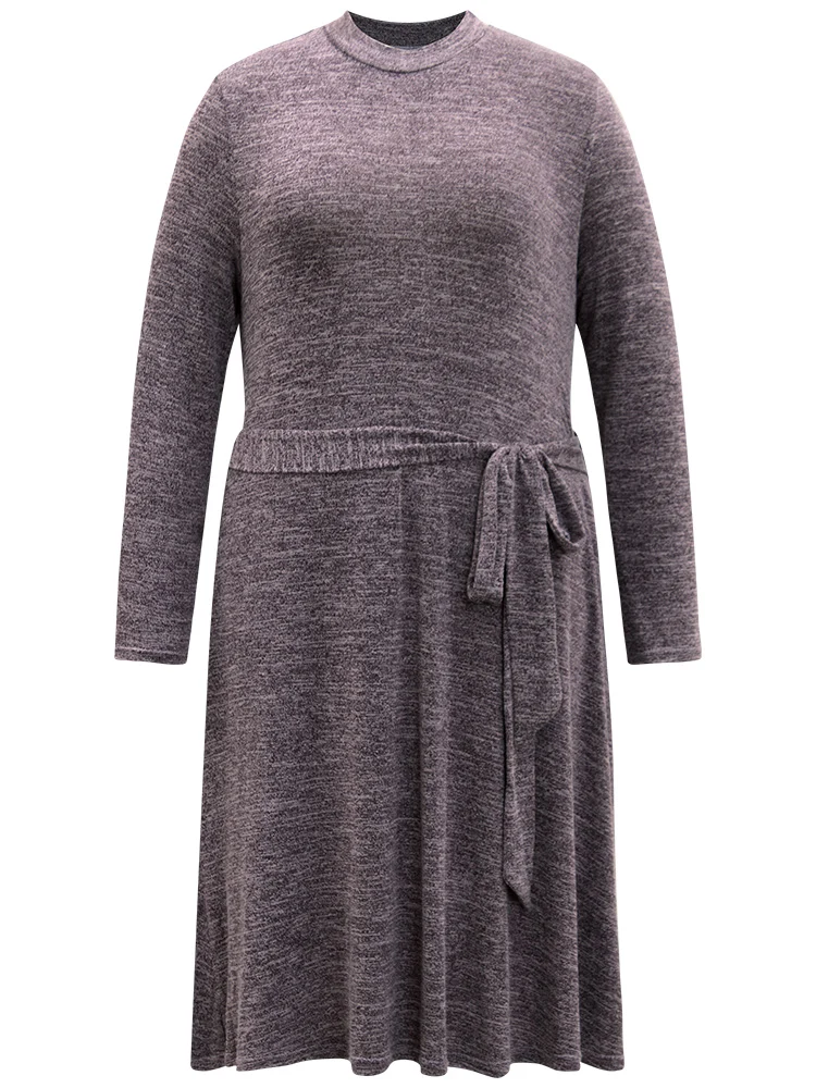 Plain Heather Pocket Belted Dress