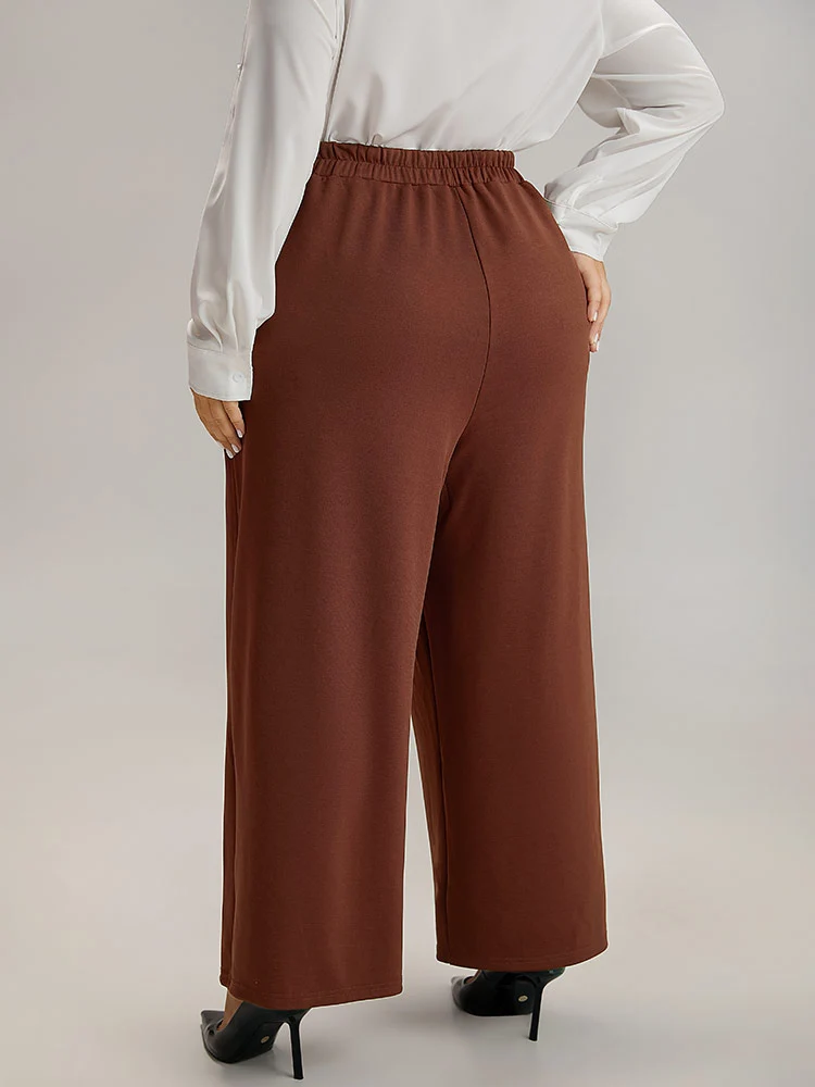 Plain Button Detail Straight Leg Pants