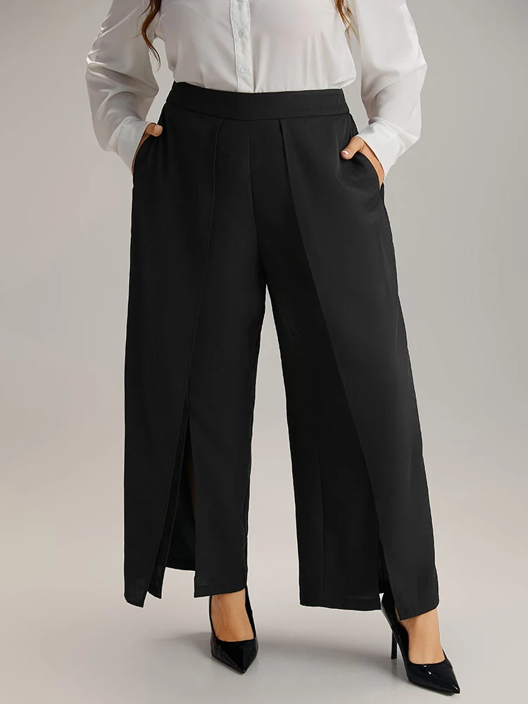 Anti-Wrinkle Plain High Rise Split Hem Pants