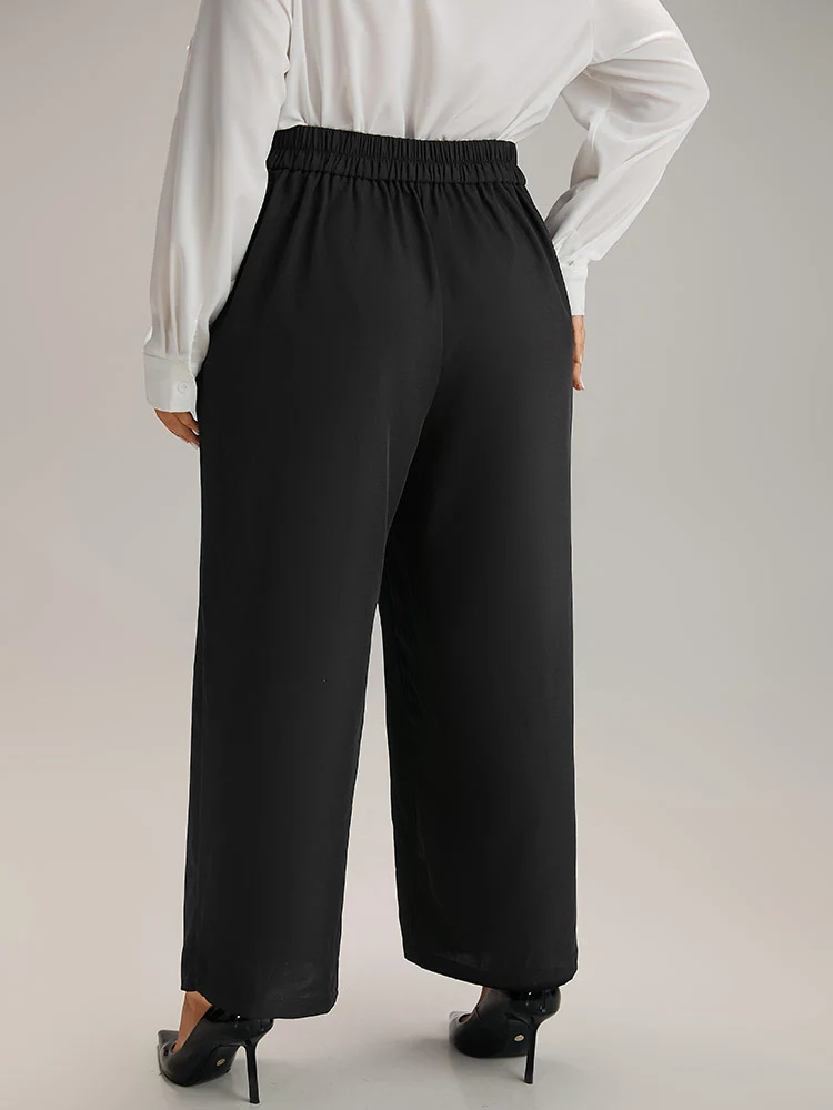 Anti-Wrinkle Plain High Rise Split Hem Pants