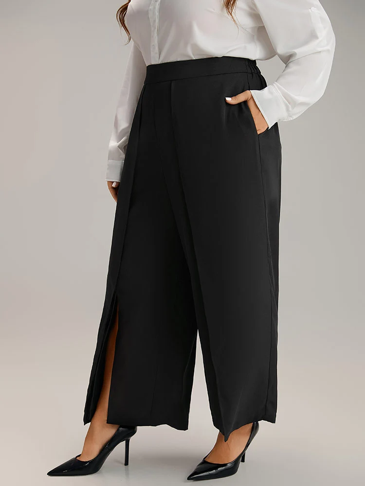 Anti-Wrinkle Plain High Rise Split Hem Pants