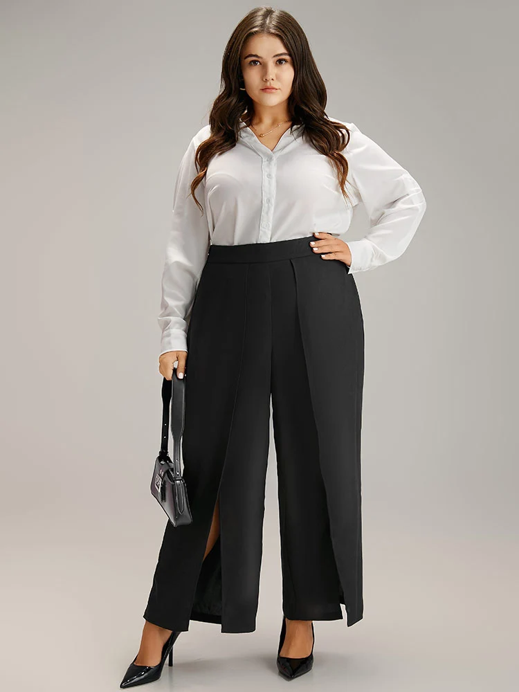 Anti-Wrinkle Plain High Rise Split Hem Pants