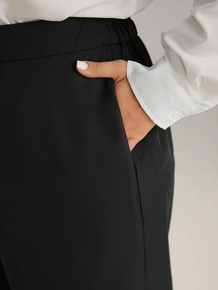 Anti-Wrinkle Plain High Rise Split Hem Pants