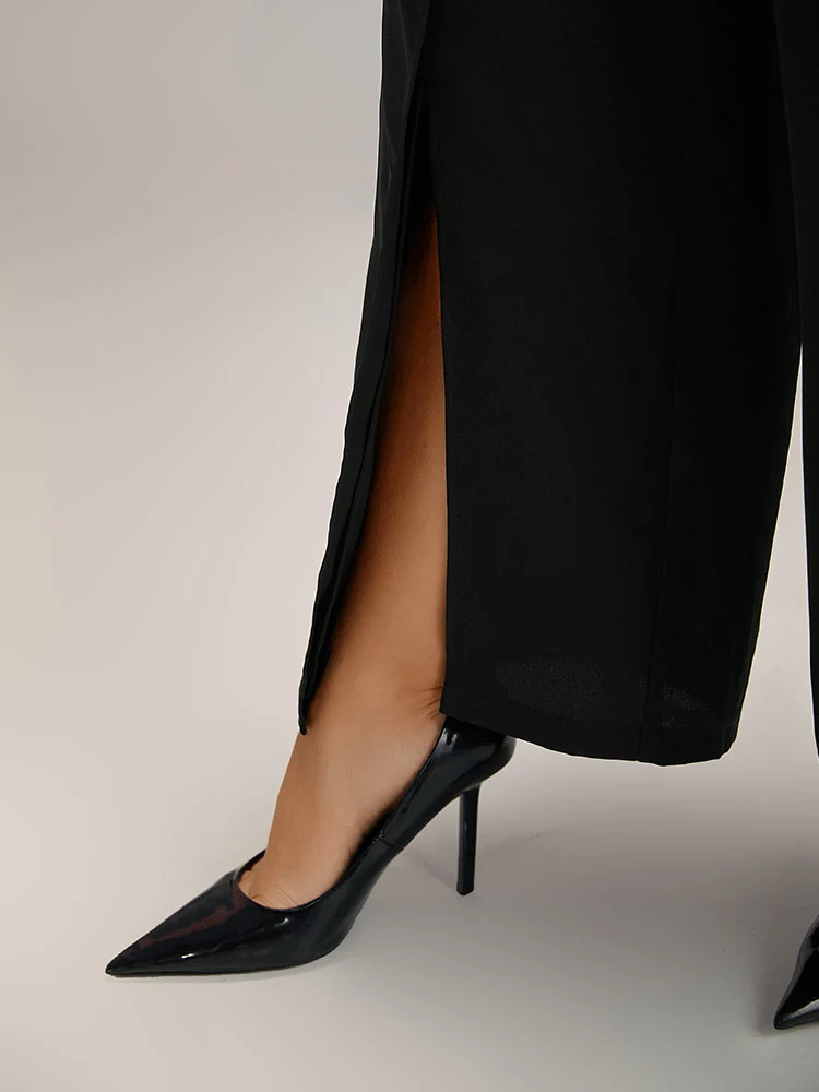 Anti-Wrinkle Plain High Rise Split Hem Pants