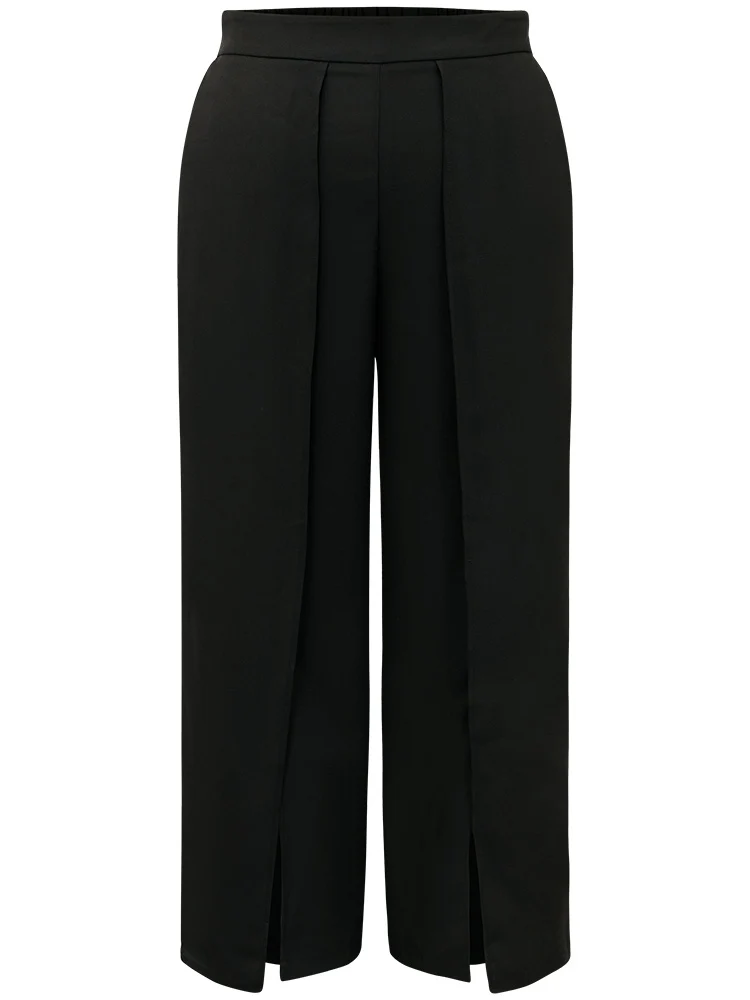 Anti-Wrinkle Plain High Rise Split Hem Pants