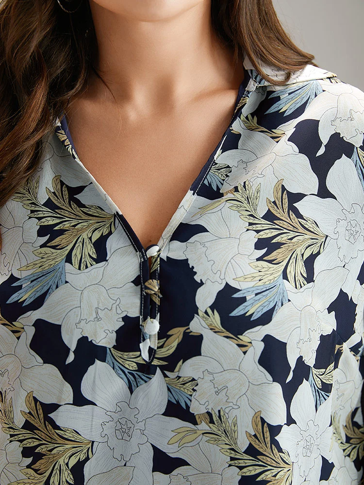 Silhouette Floral Print Shirred Frill Trim Blouse